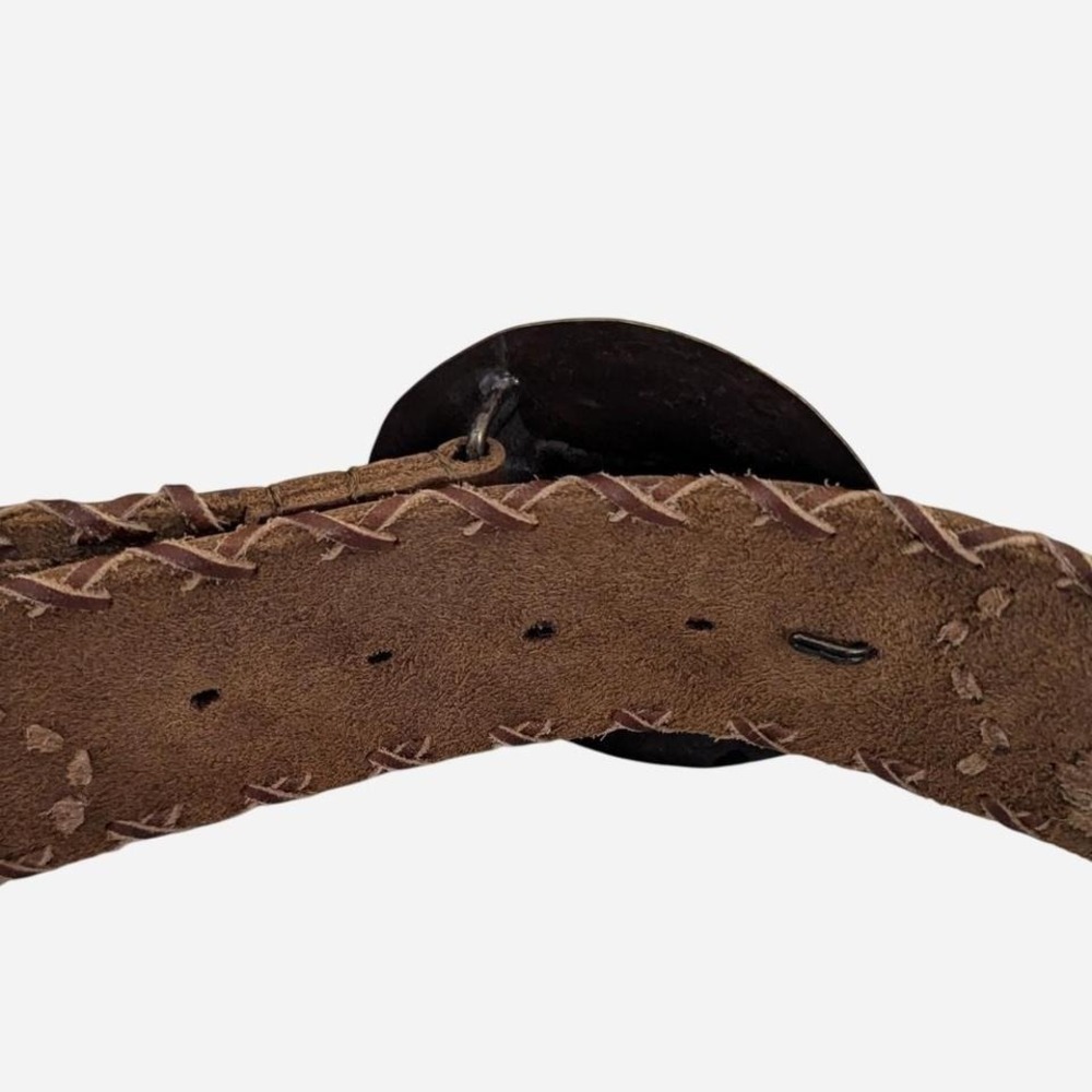 Chico's Brown Embossed Leather Belt Large Brass Concho Buckle OS - Picture 5 of 8